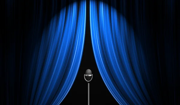 Theatre stage blue curtain — Stock Photo, Image