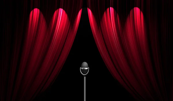 Cortina de teatro e o microfone — Fotografia de Stock
