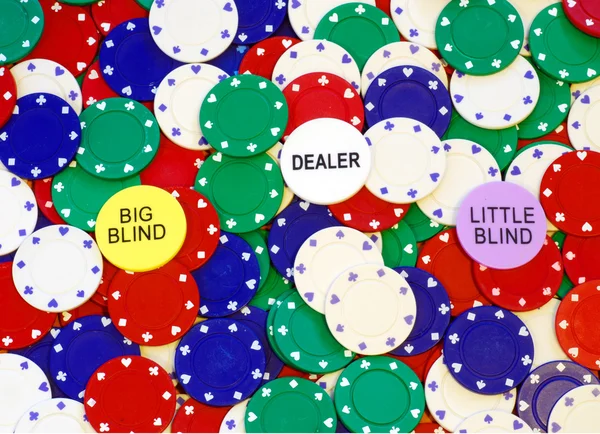 Pokerfiches met blind chips — Stockfoto