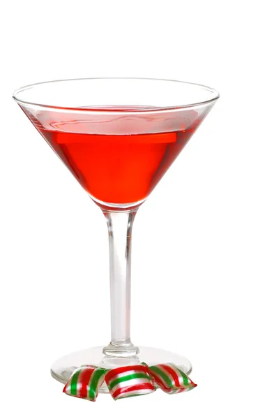 Röd martini med tre jul godis — Stockfoto