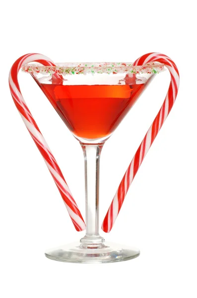 Red martini with two candy canes — Stok fotoğraf