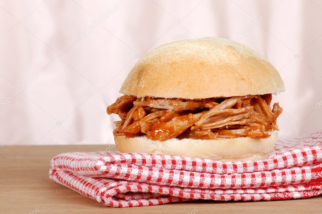 Closeup barbecue pulled pork sandwich