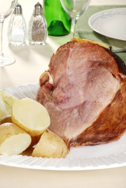 Smoked ham with boiled potatoes clipart