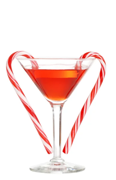 Red martini with candy canes — Stock Photo, Image