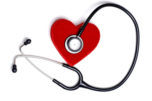 Stetoscopio con una scatola cardiaca rossa — Foto Stock