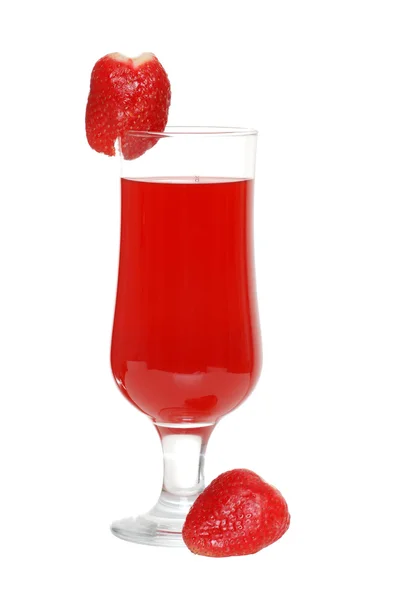Strawberry fruit drink focus on glass — Stock Photo, Image