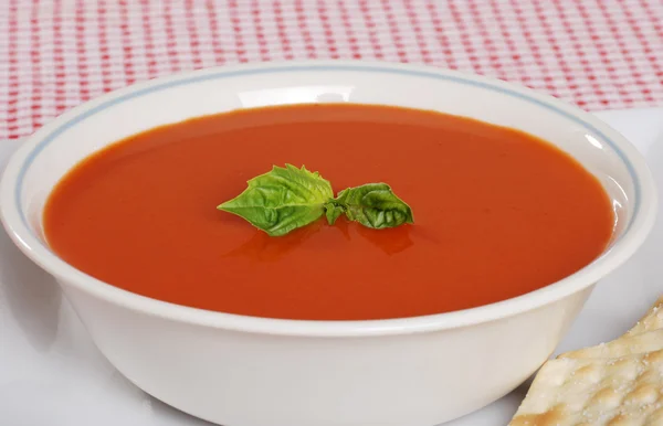 Tomatensuppe mit frischem Basilikum — Stockfoto
