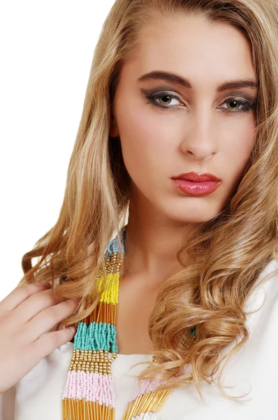Young blond with bead necklace — Stock Photo, Image