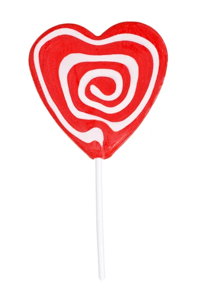 Isolated Red White Swirl Heart Shape Lollipop White Background — Stock Photo, Image
