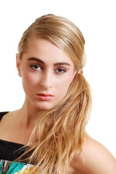 Isolerade Headshot Ganska Blond Tonåring Vit Bakgrund — Stockfoto