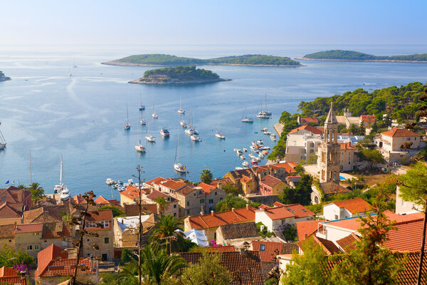 High angle view of the Dalmatian coast from the city of Hvar, Croatia