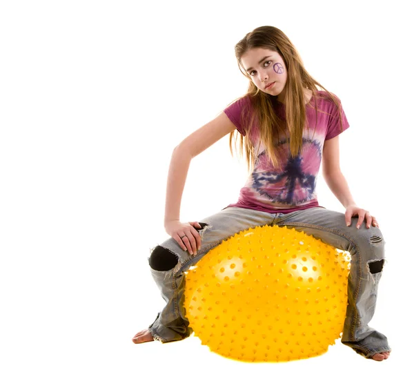 Girl on a ball — Stock Photo, Image