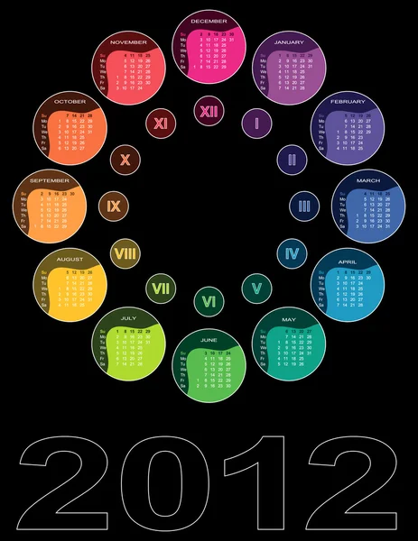 Colorful circular calendar 2012 — Stock Vector