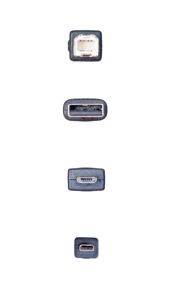 Usb, mini-usb e micro-usb em um fundo branco — Fotografia de Stock