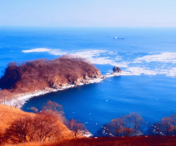 Χειμερινό Τοπίο Θάλασσα Της Ιαπωνίας Τον Πάγο — Φωτογραφία Αρχείου