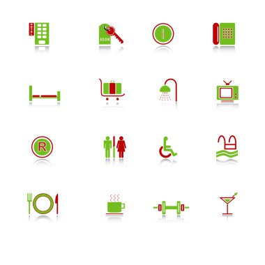 Hotel icons - green-red series clipart