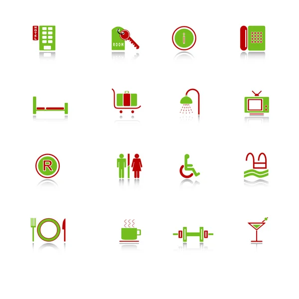 Hotel icons - green-red series — Stock Vector