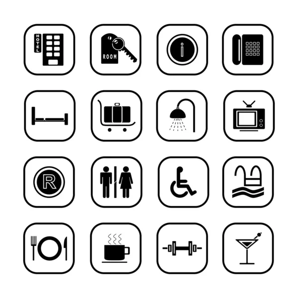 Hotel icons, B&W series — Stock Vector