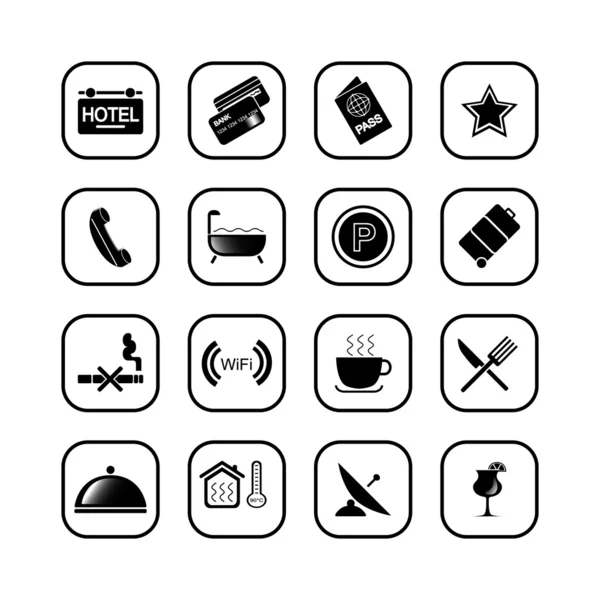 Hotel icons, B&W series — Stock Vector