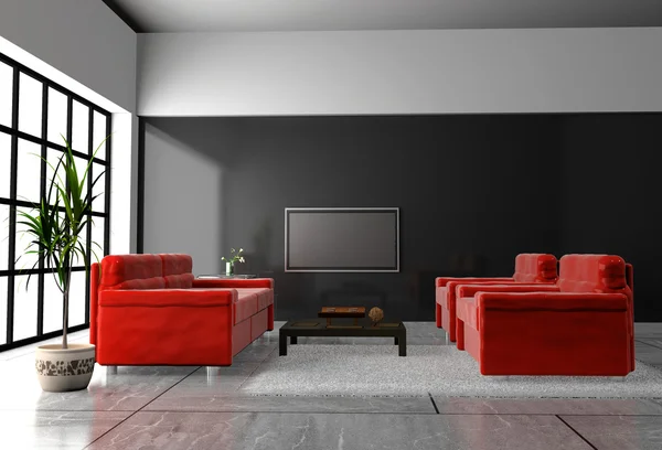 Sofá no quarto 3D — Fotografia de Stock