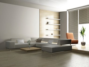 Modern interior of a living room 3D clipart