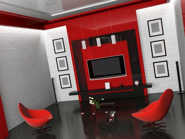 Moderní interiér živého pokoj 3d — Stock fotografie