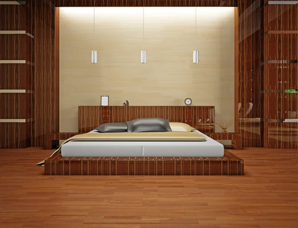 现代室内装饰的一间卧室房间 — 图库照片