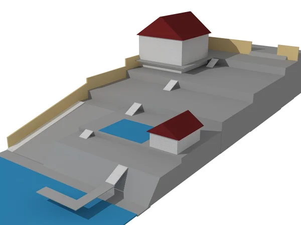 Huset 3D-billede på planen - Stock-foto