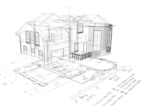 L'immagine 3D della casa sul piano Fotografia Stock