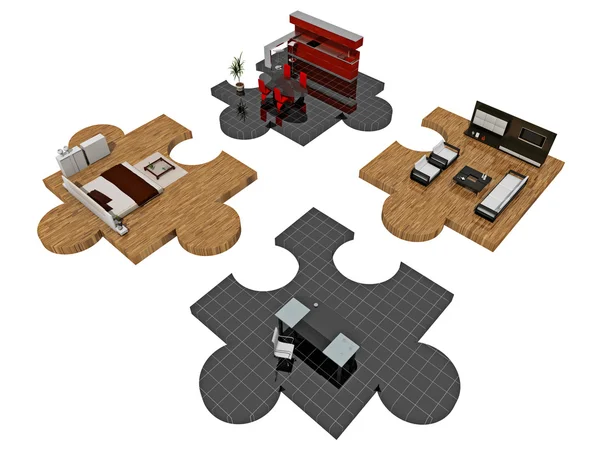 Modern interior from a puzzle 3D — Stock Photo, Image