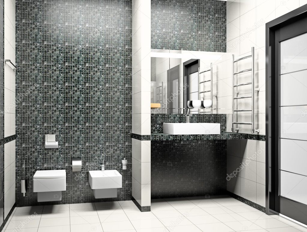 Modern interior of a bathroom 3D