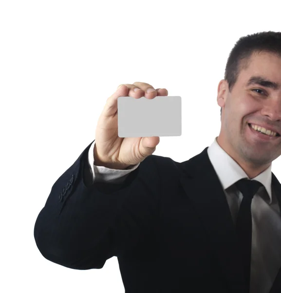 Geschäftsmann reicht eine leere Visitenkarte — Stockfoto