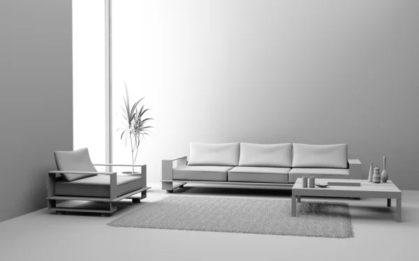 Sala de estar branca 3D — Fotografia de Stock