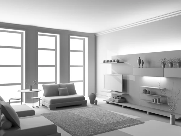 White living room 3D — Stock Photo, Image