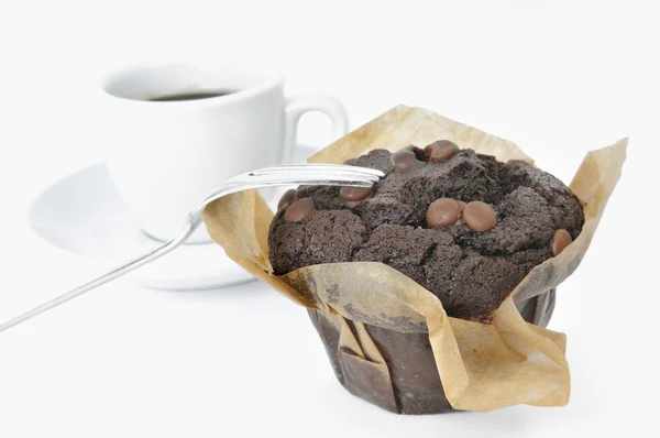 巧克力松饼和一杯咖啡 免版税图库图片