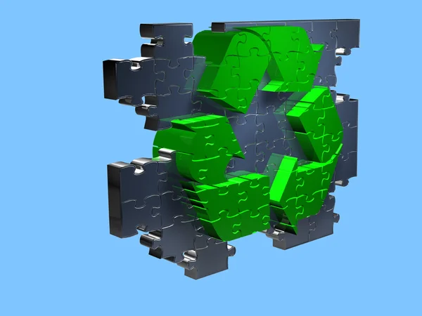 Символ вторичной переработки - Puzzle - 3D — стоковое фото