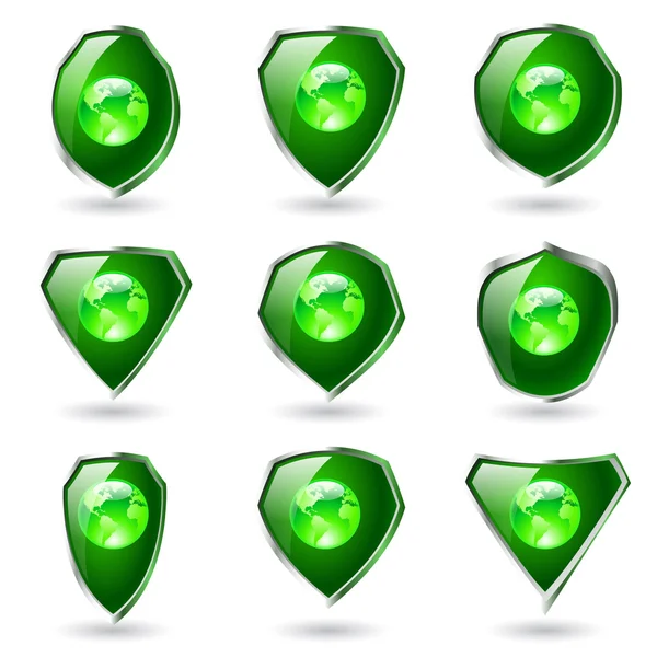 Зеленые щиты . — стоковый вектор