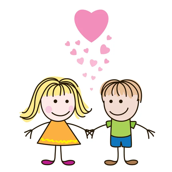 Αγόρι και κορίτσι με καρδιές — Διανυσματικό Αρχείο