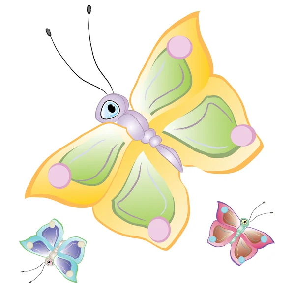 Vtipné Kreslené Tropických Motýlů Krásný Vektorové Ilustrace — Stockový vektor