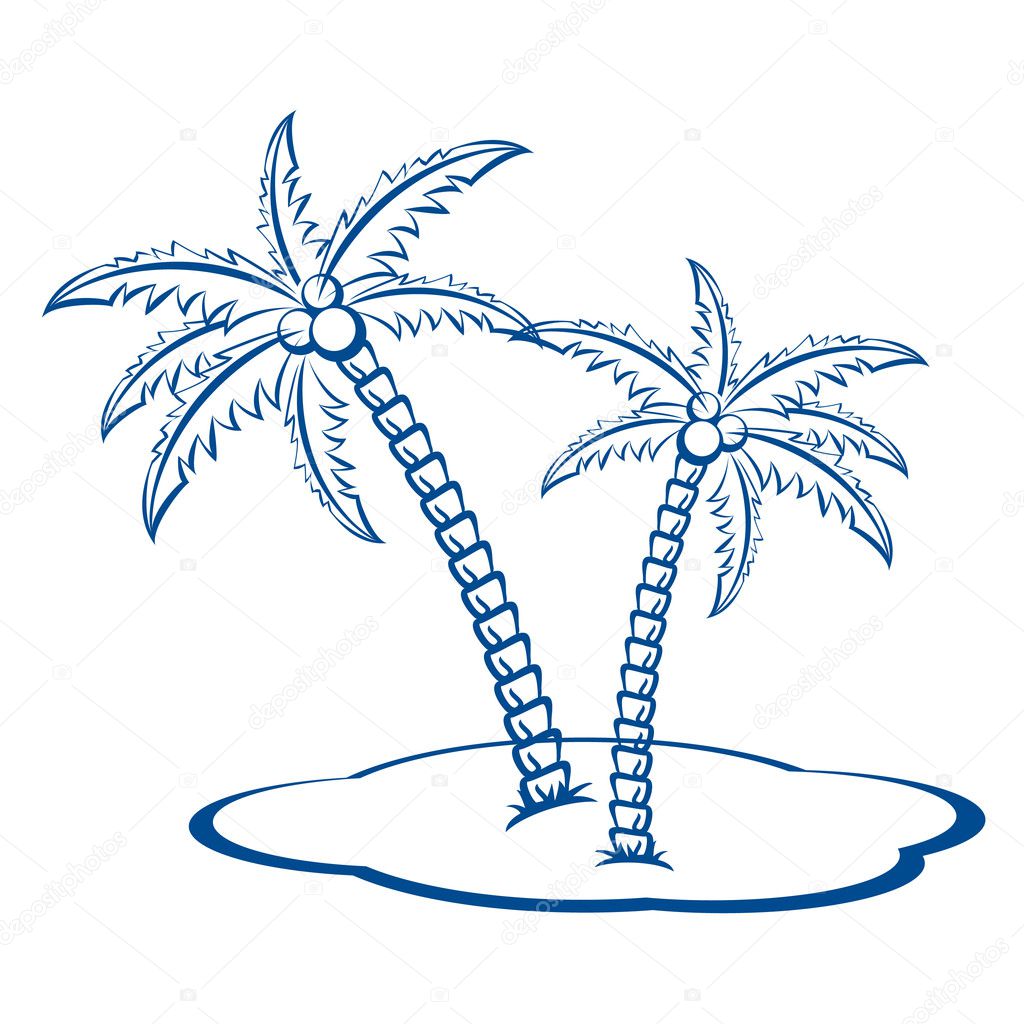 Silhouette Palm trees with coconuts #2. One-colour vector symbol on white.