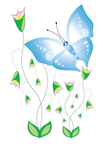 Papillons de dessin animé avec des fleurs — Image vectorielle
