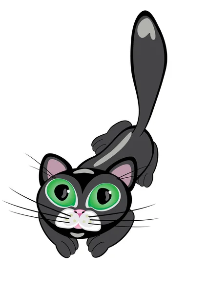 Black Cartoon Cat Vector Illustration White Background — Stock Vector