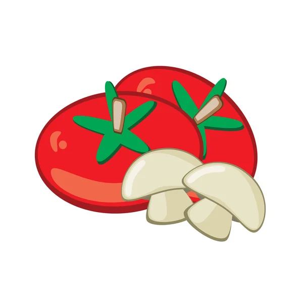 トマトとキノコが並んでいます 白い背景のベクトルイラスト — ストックベクタ
