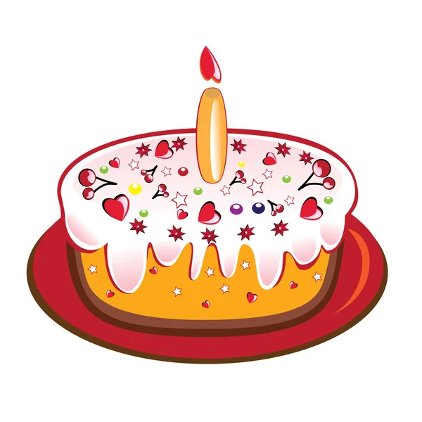 一支蜡烛的生日蛋糕. — 图库矢量图片