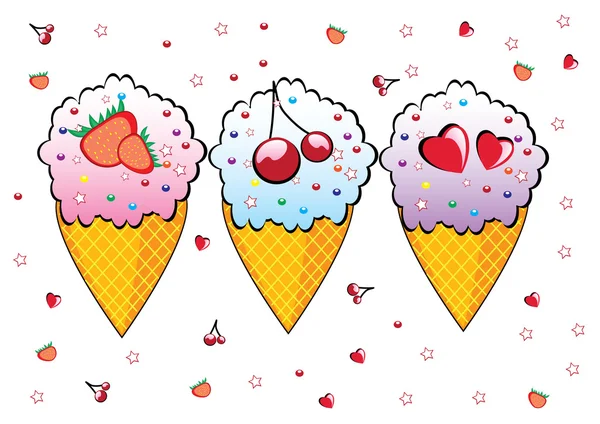 三种锥状细胞的冰淇淋. — 图库矢量图片