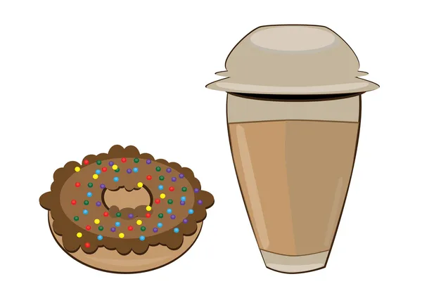 Кофе в кружке с пеной и пончиком — стоковый вектор