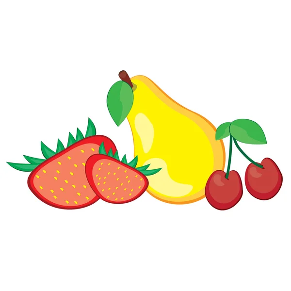 Pear, strawberry, and cherry — Stock Vector