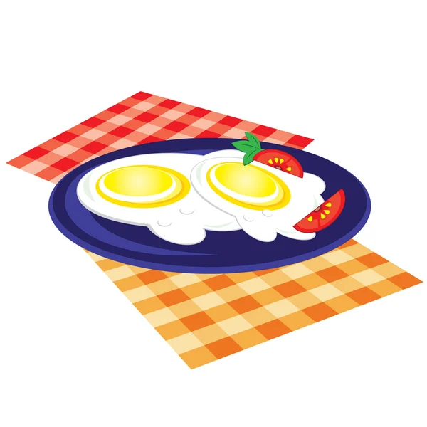 Le déjeuner est frit dans une assiette — Image vectorielle