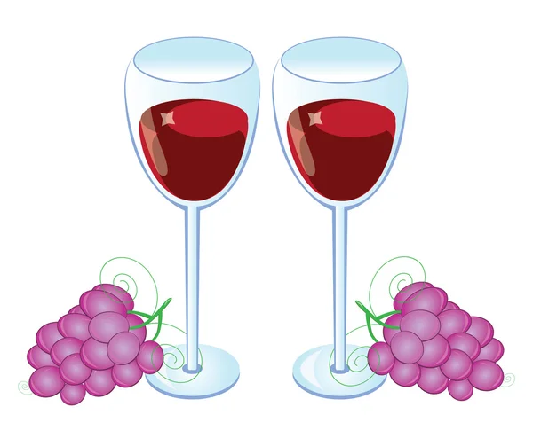 Rode wijn glas met druiven — Stockvector