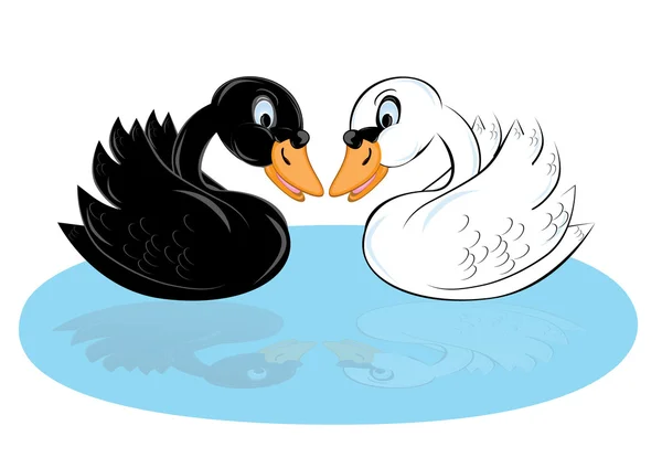 Dois cisnes de desenhos animados — Vetor de Stock